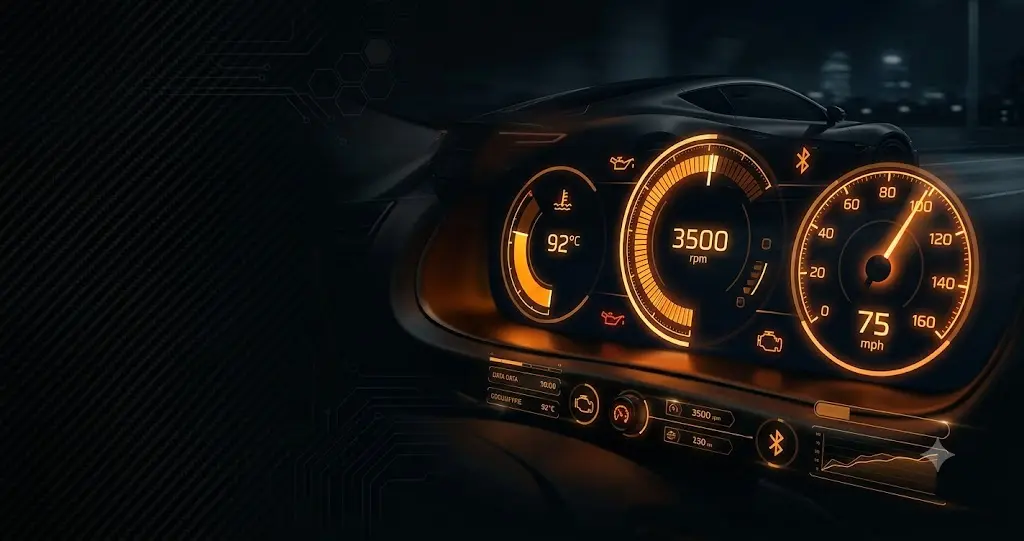 Torque Pro აპლიკაციის დეშბორდი OBD2 სკანერთან დაკავშირებული სმარტფონზე