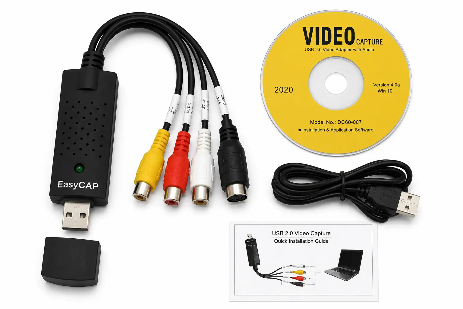 USB ვიდეო გადამყვანი — RCA/S-Video კაბელები