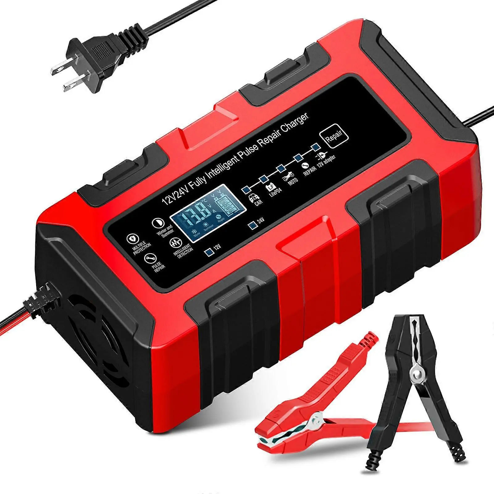 12V 24V 10A LiFePO4 აკუმულატორის ჭკვიანი დამტენი LCD ეკრანის სურათი