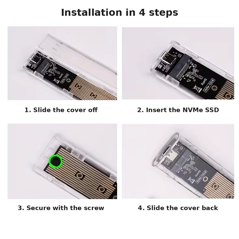M.2 NVMe SSD enclosure installation in 4 steps
