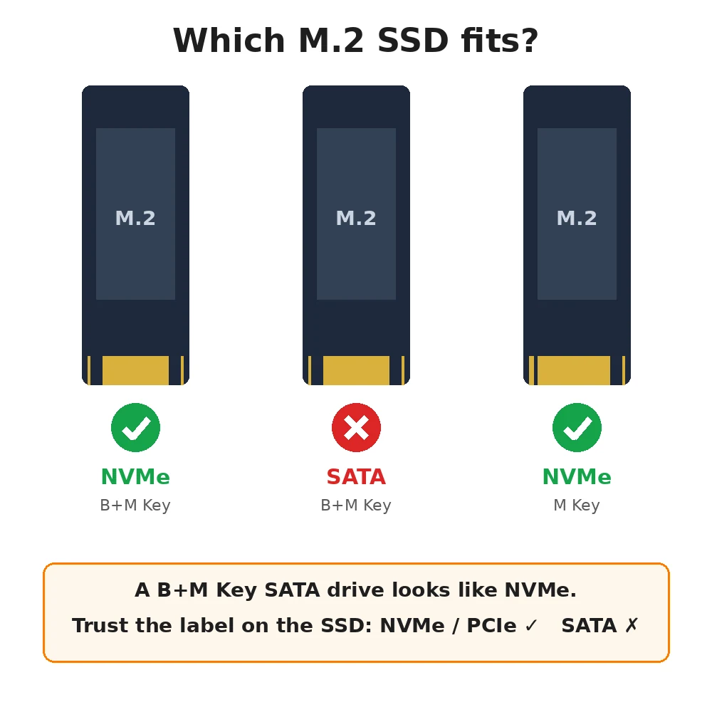 Which M.2 SSD fits: NVMe yes, SATA no